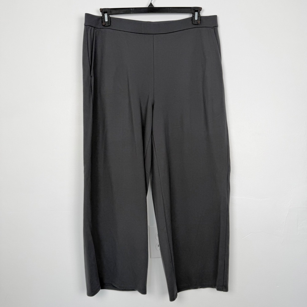 NWOT Eileen Fisher Charcoal Gray Tencel Wide Leg Crop Jersey Knit Pants XL S23